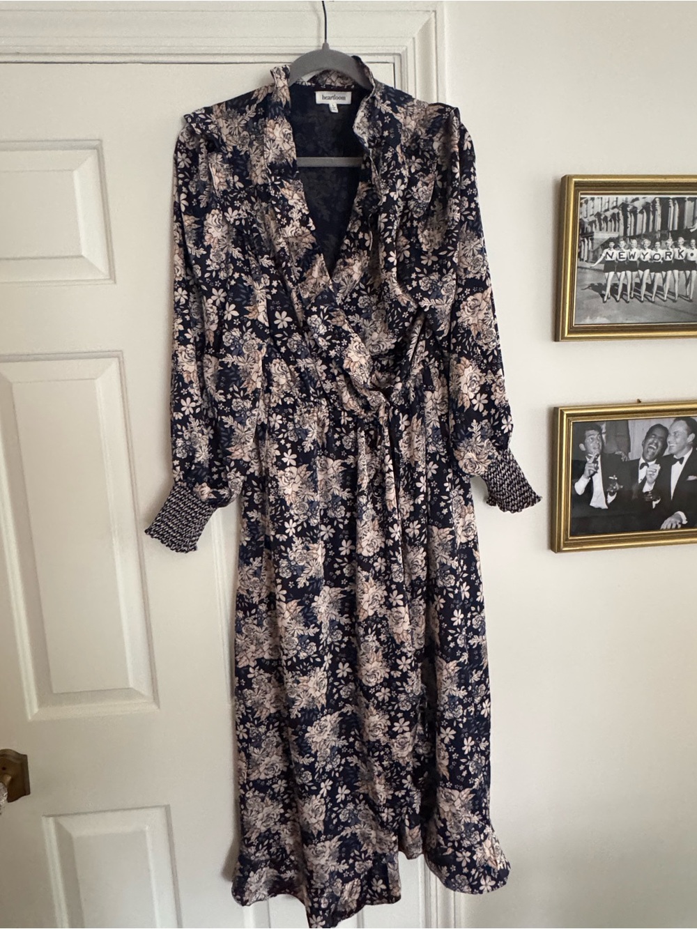 Heartloom Navy and Cream Floral Long Sleeve Wrap Dress